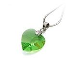 925 Sterling Silver Green Color Crystal Heart Pendant made with Swarovski Elements on 18 Inch Chain