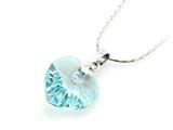 925 Sterling Silver Light Blue Color Crystal Heart Pendant made with Swarovski Elements on 18 Inch Chain