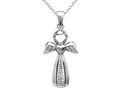 10K White Gold Genuine Diamond Angel Cross Pendant