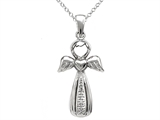 10K White Gold Genuine Diamond Angel Cross Pendant