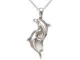 10K White Gold Dolphin Pendant Witth Genuine Round Diamonds