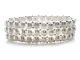 Triple Row Genuine Button Pearl Stretchable Bracelet with Silver beads
