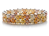 Double Row Genuine Button Pearl Stretchable Bracelet with Silver beads