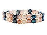 Double Row Genuine Multicolor Button Pearl Stretchable Bracelet with Silver beads