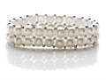 Double Row Genuine Button Pearl Stretchable Bracelet with Silver Beads