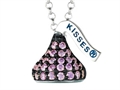 February Birthstone CZ`s Small Flat Back Shaped Hershey`s Kiss Pendant- Free 16 to 18 Inch Adjustable Chain Included