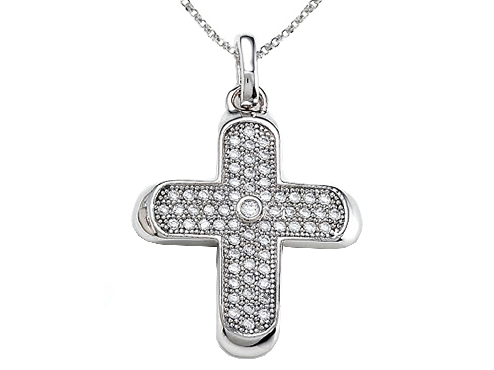 Zoe R Hand Set Cubic Zirconia Medium Cross Pendant Necklace On 18 ...