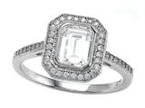 Zoe R™ 925 Sterling Silver Micro Pave Hand Set Cubic Zirconia (CZ) Halo Emerald Cut Center Engagement Ring style: BM10485B