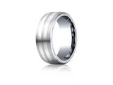 <b>Engravable</b> Benchmark® Cobalt Chrome™- Silver 8mm Comfort-fit Satin-finished Parallel Silver Inlay Design Ring style: CF68461CC