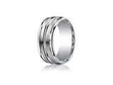 <b>Engravable</b> Benchmark® Argentium Silver 9mm Comfort-fit Satin-finised Double Groove Center Design Band style: RECF59180SV