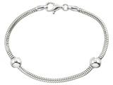 Zable™ 7 inch Sterling Silver Snake Bracelet with Smart Bead / Charm style: BZB161