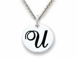 Stellar White 925 Sterling Silver Initial U Personalized Alphabet Disc Pendant Necklace Chain Included style: SS8002U