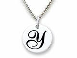 Stellar White 925 Sterling Silver Initial Y Personalized Alphabet Disc Pendant Necklace Chain Included style: SS8002Y