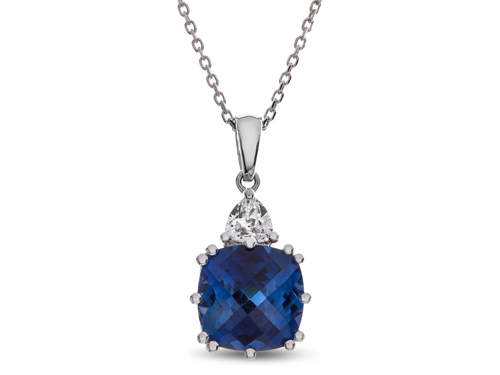 Finejewelers 10x10mm Cushion Created Blue and White Sapphire Pendant ...