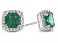 Finejewelers 14k White Gold 6mm Cushion-Cut Simulated Emerald with White Topaz accent stones Halo Earrings