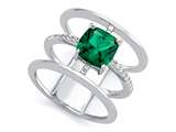 FJC Finejewelers Sterling Silver 3 Triple Band Ring with 7mm Simulated Emerald Cushion-Cut style: R10488MUL5