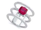 FJC Finejewelers Sterling Silver 3 Triple Band Ring with 7mm Created Ruby Cushion-Cut style: R10488MUL7