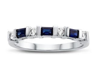 Finejewelers 3x2mm Baguette Created Blue Sapphire & Created White Sapphire Stackable Band Ring