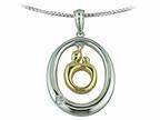 Mother and Child Sterling Silver Oval Pendant Necklace and 14k Yellow Gold Charm by Janel Russell Style number: M230SY41MC