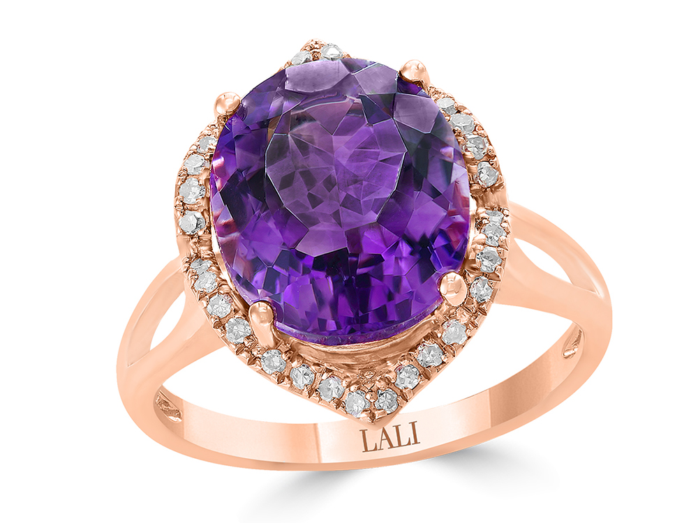 LALI Classics 14k Rose Gold Split Shank Amethyst Oval Ring LALI1099