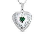 FJC Finejewelers Sterling Silver Heart Locket Pendant Necklace with Genuine Emerald May Birthstone style: 503458