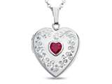 FJC Finejewelers Sterling Silver Heart Locket Pendant Necklace with Created Ruby July Birthstone style: 503465
