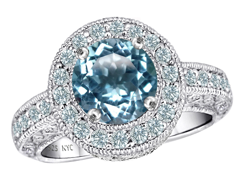 Star K 7mm Round Simulated Aquamarine Ring | 27142 | Finejewelers.com