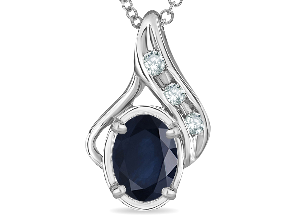 Star K Oval 7x5mm Black Sapphire Drop Pendant Necklace | 300064 ...