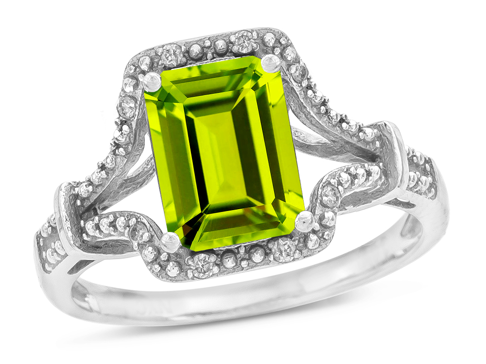 Star K Octagon Emerald Cut 8x6 Peridot Vintage Look Split Shank Ring