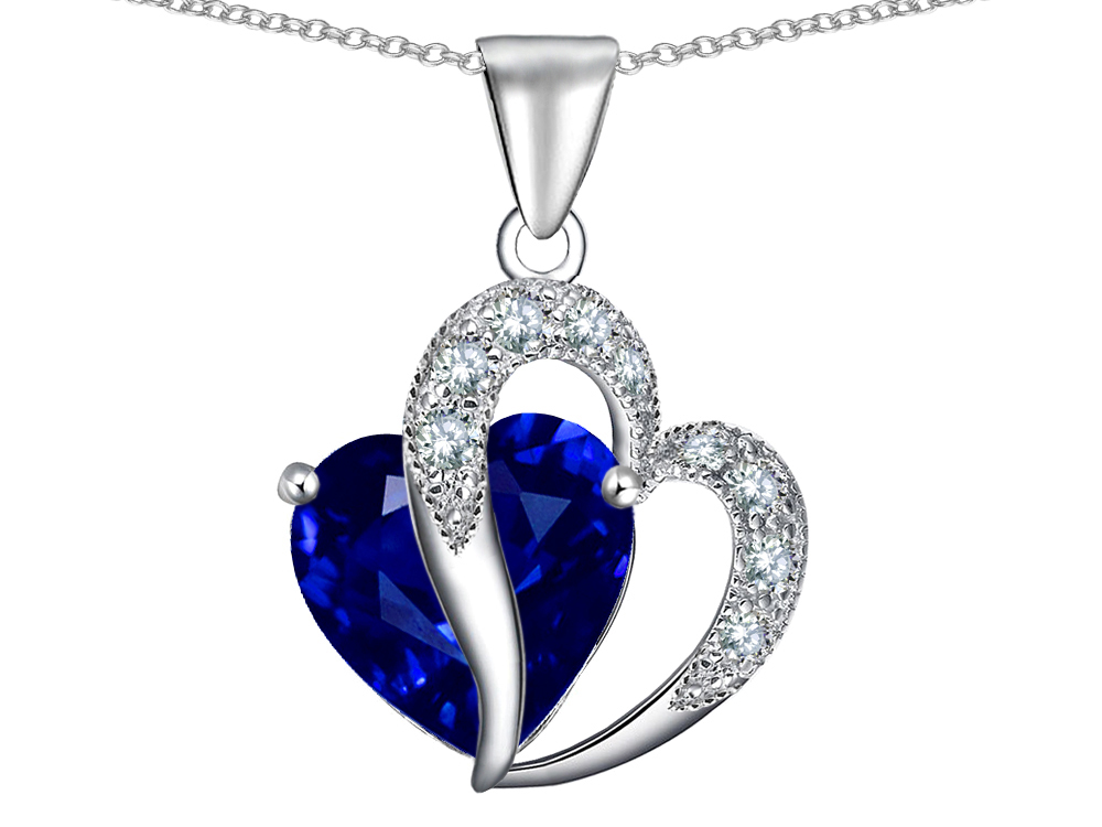 Star K 12mm Simulated Blue Sapphire Heart Pendant Necklace Chain ...