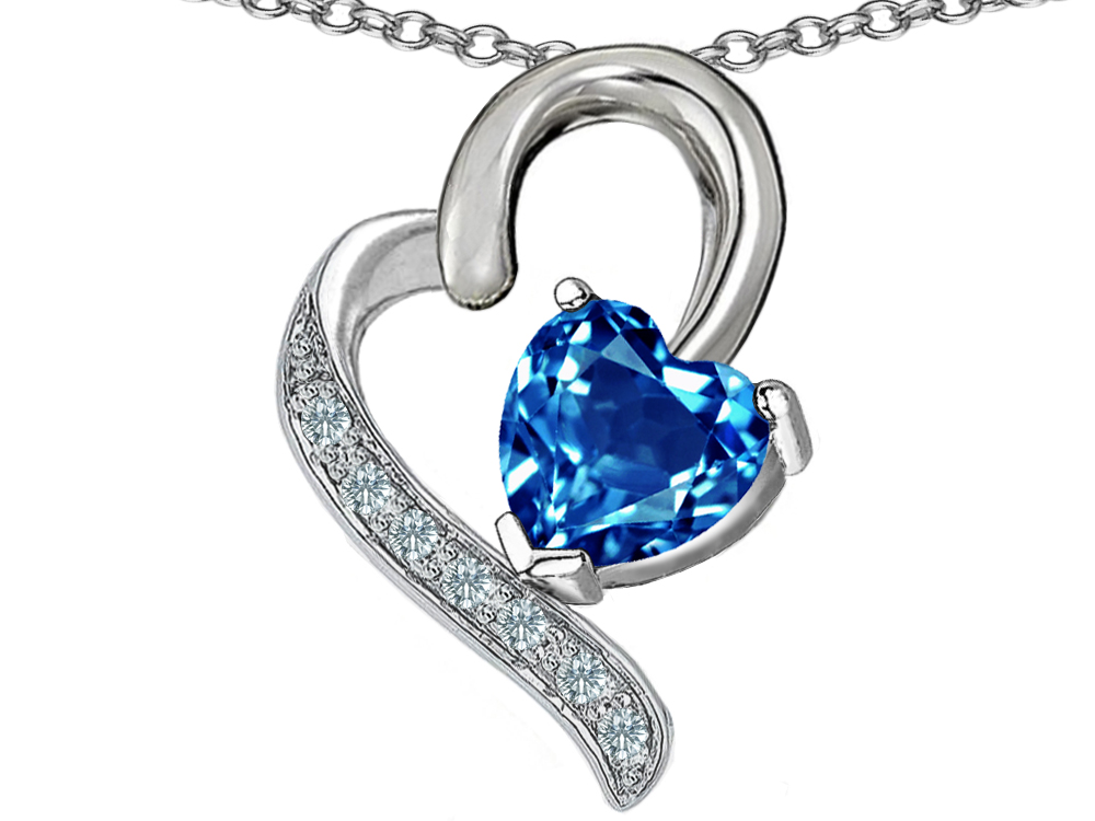 Star K 7mm Heart Shape Simulated Blue Topaz Heart Pendant Necklace