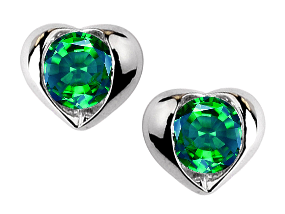 Star K Round 6mm Simulated Emerald Heart Earrings 310695