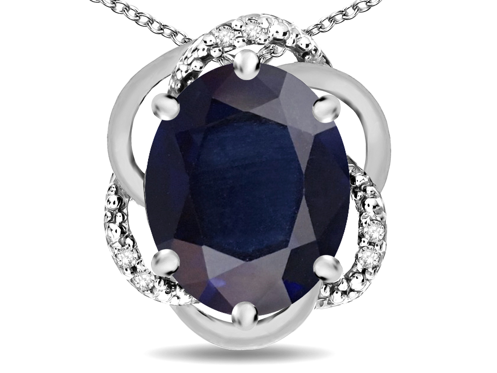 Star K Love Knot Pendant Necklace Oval 12 x 10mm Black Sapphire