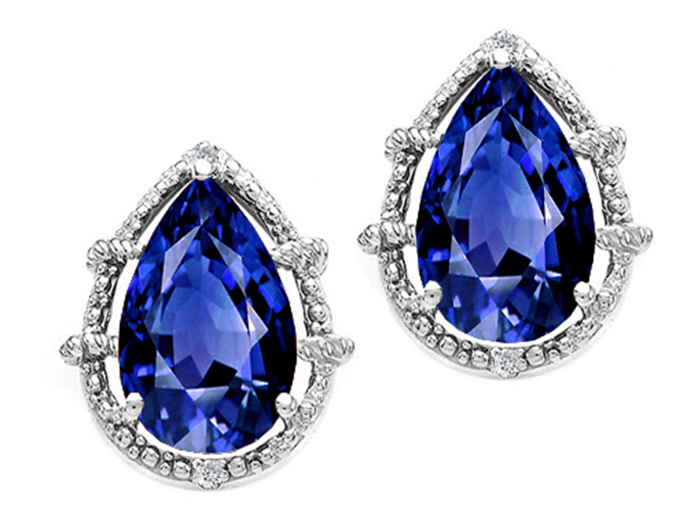 Tommaso Design Pear Shape 10x7mm Created Blue Sapphire Earrings ...