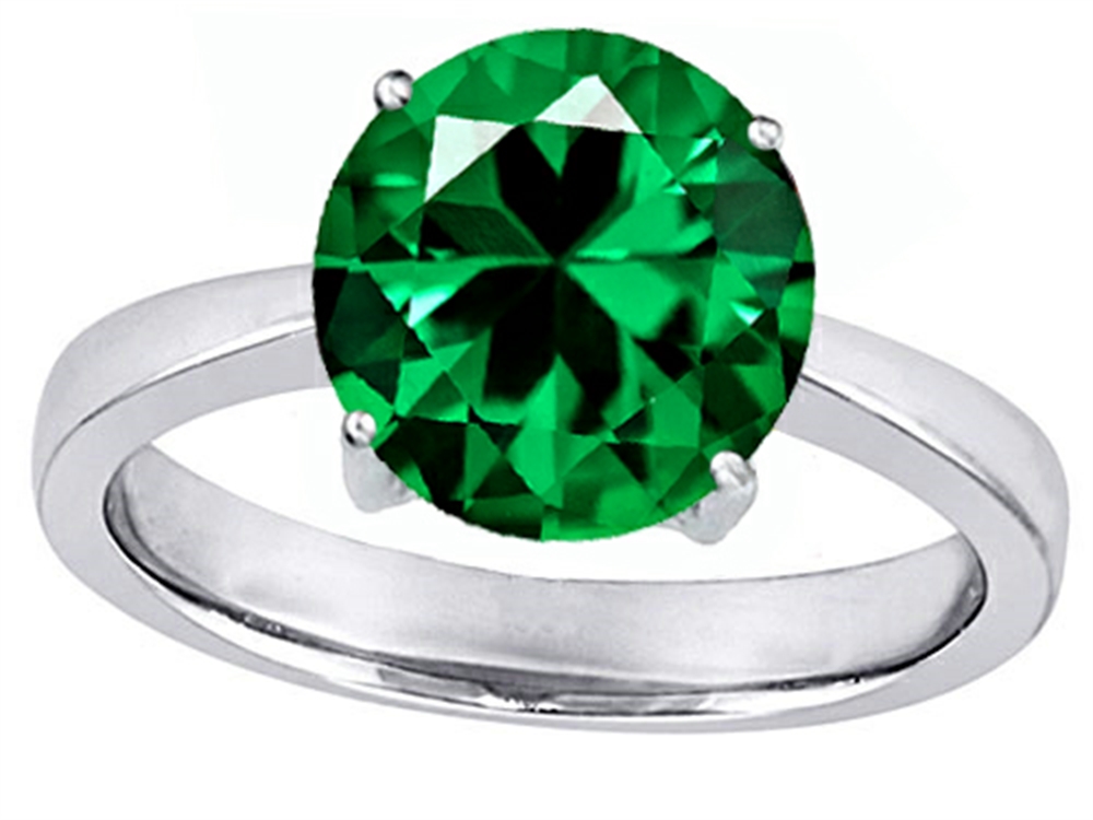 Star K Solitaire Big Stone Ring 10mm Round Simulated Emerald