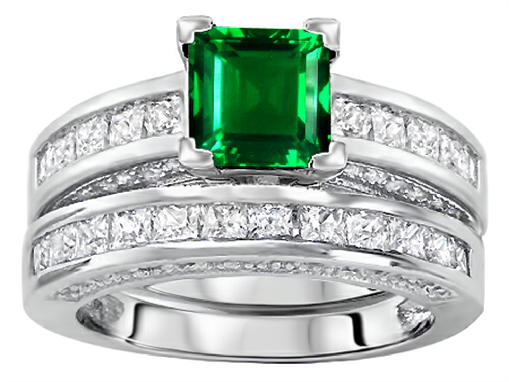 Star K 6mm Square Cut Simulated Emerald Wedding Set | 307167 ...