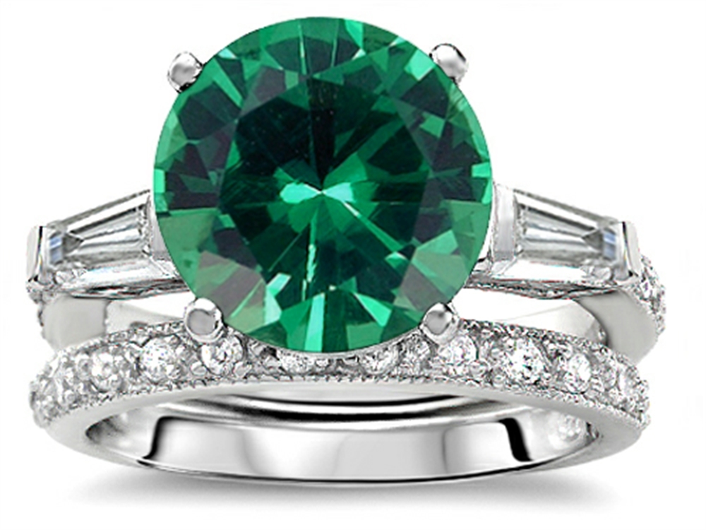 Star K 10mm Round Simulated Emerald Wedding Set 307653
