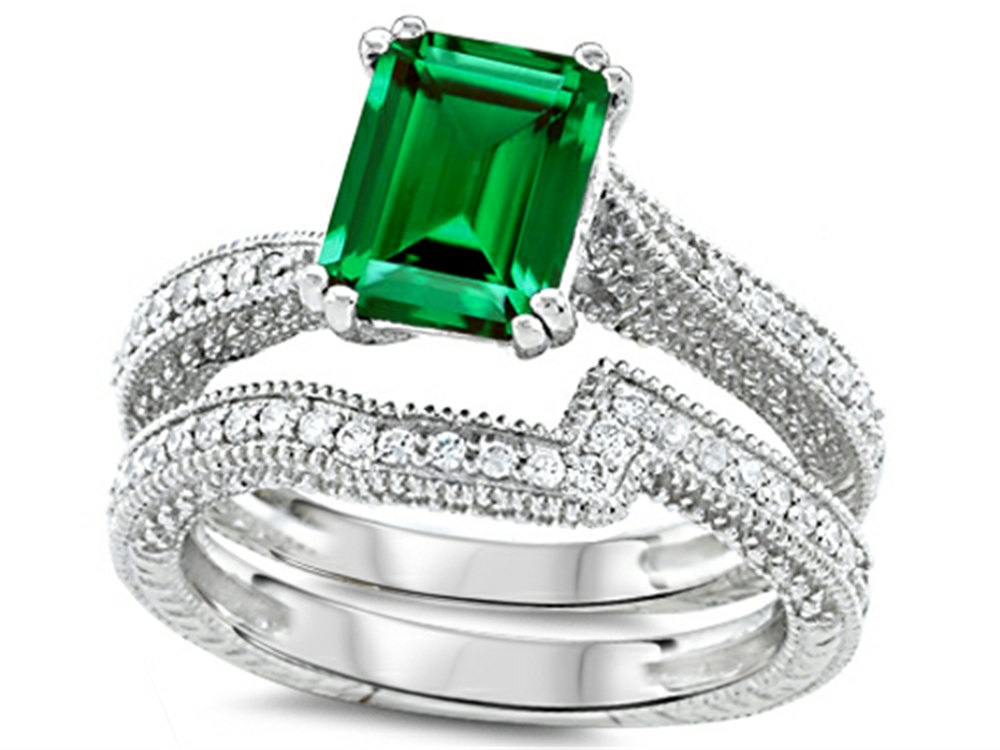 Star K Emerald Cut 8x6mm Simulated Emerald Wedding Set | 307734 ...
