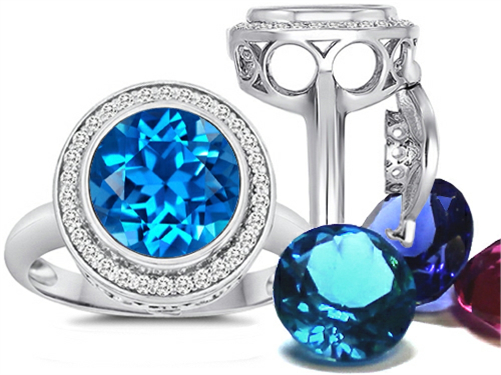 SwitchIt Gems Round 10mm Simulated Blue Topaz Halo Ring 12 Simulated
