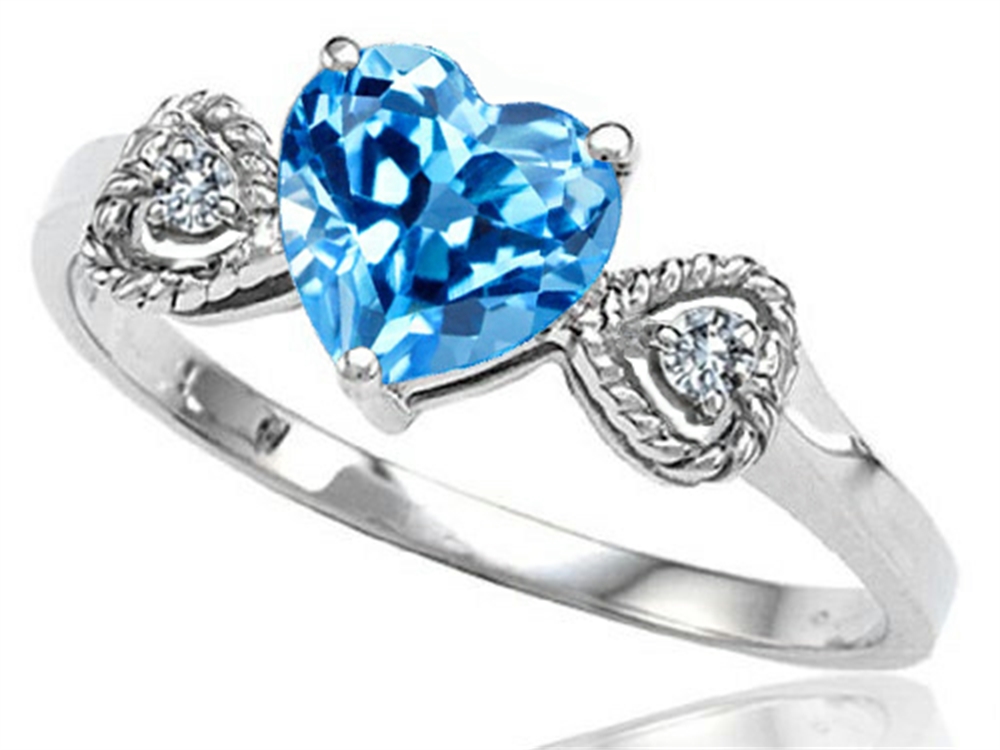 Tommaso Design Blue Topaz and Diamond Heart Shape Engagement Promise ...