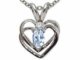 Tommaso Design™ Oval 5x3mm Genuine Aquamarine Heart Pendant Necklace style: 25445
