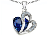 Star K™ Large 12mm Simulated Blue Sapphire Heart Pendant Necklace with Sterling Silver Chain style: 302150