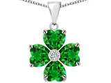Star K™ 6mm Heart Shape Simulated Emerald Lucky Clover Pendant Necklace style: 302628