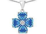 Star K™ 6mm Heart Shape Simulated Blue Topaz Lucky Clover Pendant Necklace style: 302640