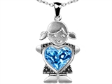 Star K™ Girl Holding 8mm Mother Blue Topaz Heart December Birth Month Pendant Necklace style: 303398