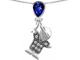 Star K™ Boy Holding a Balloon Mother September Birth Month Pear Shape Created Sapphire Pendant Necklace style: 303422