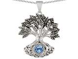 Star K Tree Of Life Good Luck Pendant Necklace With 7mm Round Simulated Aquamarine style: 304609