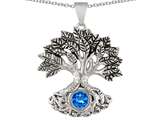 Star K Tree Of Life Good Luck Pendant Necklace With 7mm Round Simulated Blue Topaz style: 304611