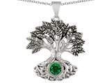 Star K Tree Of Life Good Luck Pendant Necklace With 7mm Round Simulated Emerald style: 304612