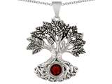 Star K Tree Of Life Good Luck Pendant Necklace With 7mm Round Simulated Garnet style: 304614
